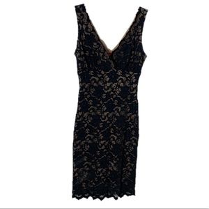 Ruby Roxs Black Lace Nude Lining  Body-con Dress